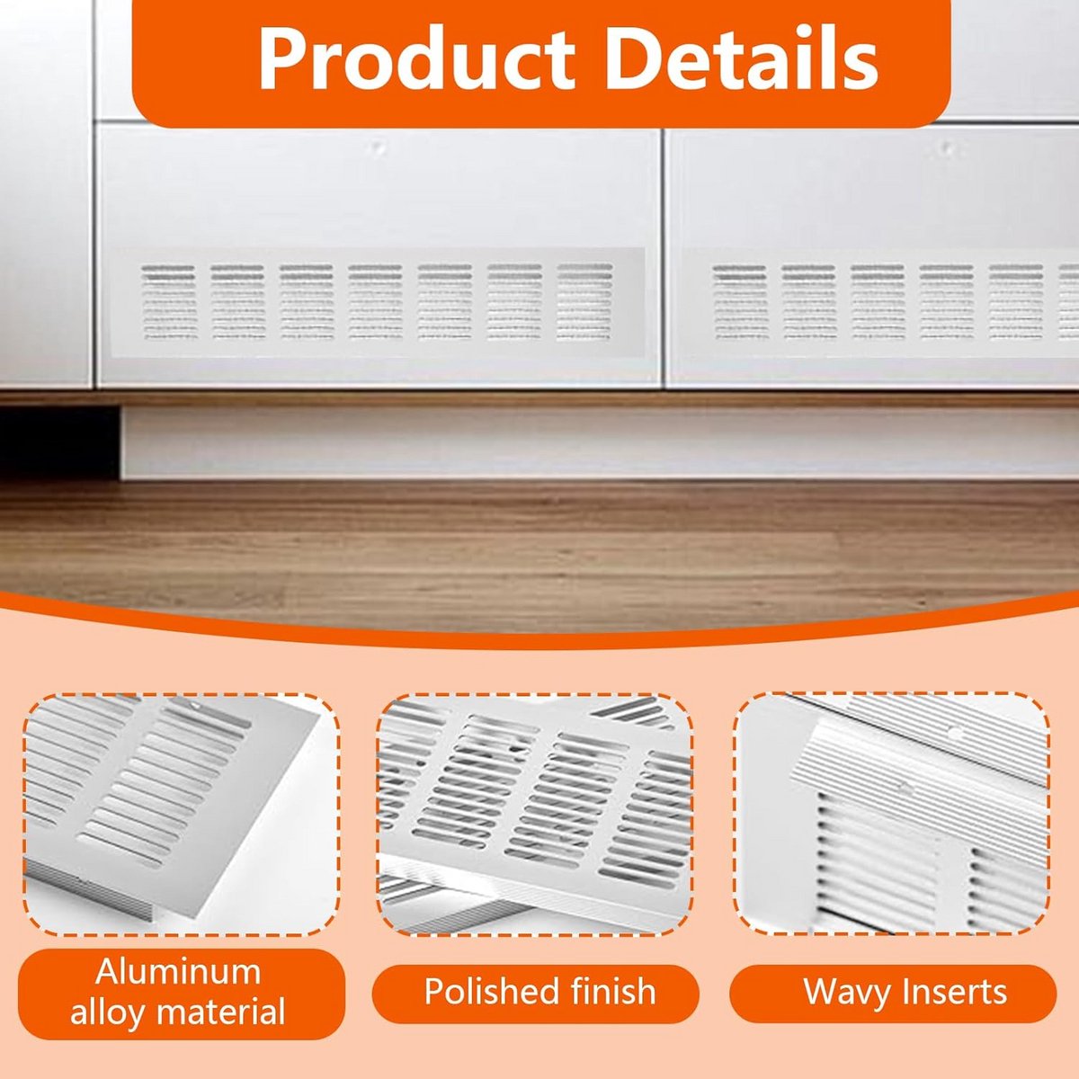 3x Rechthoekig Ventilatie Rooster Aluminium Wit 80x300mm voor Deur en Kast