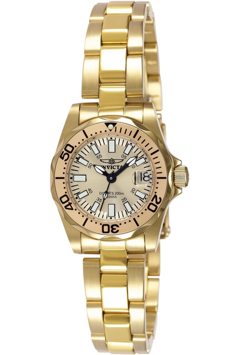Invicta Signature 7065 Dames Horloge - Waterdicht - Analoog - Quartz Uurwerk - Roestvrij Staal met gouden Wijzerplaat - 27mm