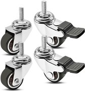 4 meubelwielen van 32 mm, zwenkwielen met M6 x 15 mm schroefdraad, wielen die geen strepen achterlaten, vergrendelbare zware wielen, totale draagcapaciteit 30 kg (2 met remmen)