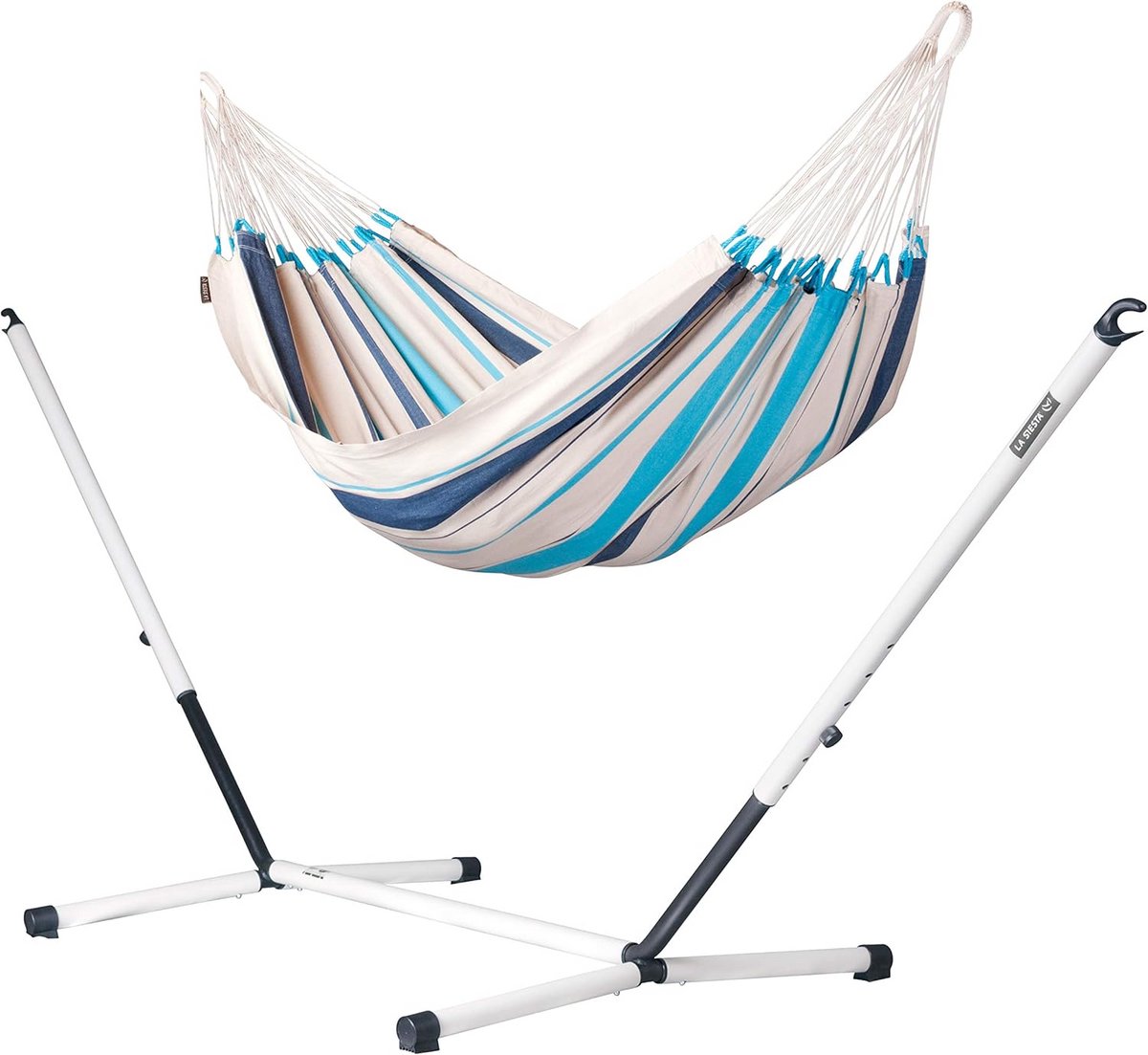 Katoenen eenpersoons hangmat 140 cm met stalen standaard - comfortabele relax hangmat voor binnen en buiten