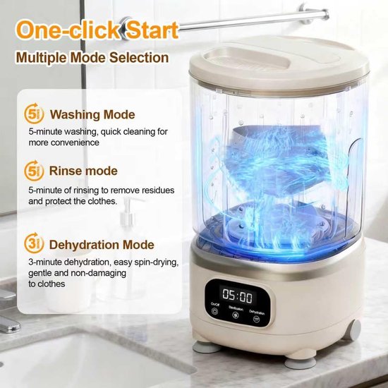 Wit Mini Wasmachine 3-in-1 - Draadloos met Centrifuge - Voor Onderkleding & Babykleding - Ideaal voor Reizen, Dorms en Appartementen — afbeelding 5