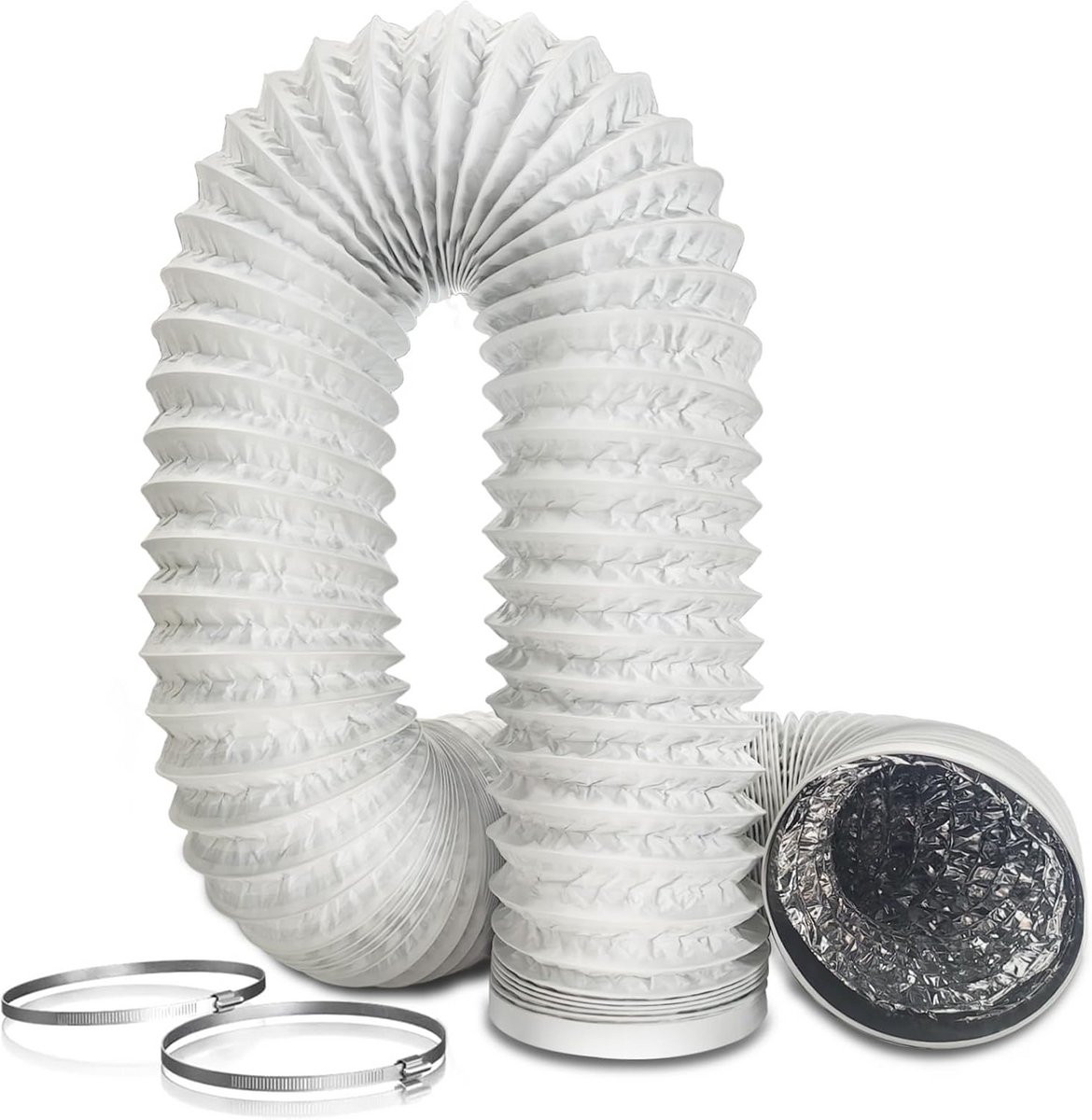 Flexibele PVC Afvoerslang 75mm - 6 Meter Ventilatiebuis met Klemmen