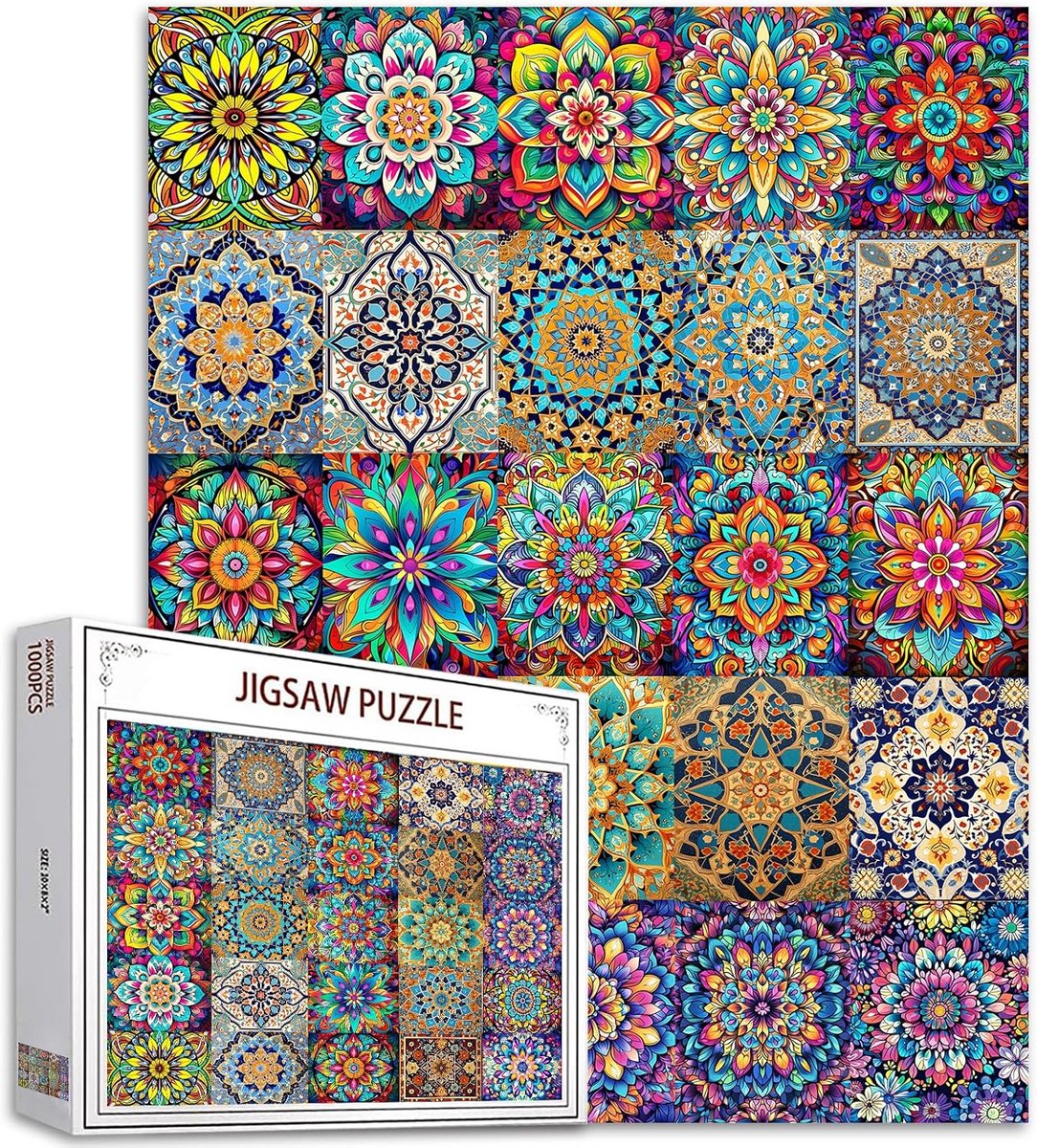 1000 Stuks Mandala Legpuzzel voor Volwassenen en Kinderen - Kleurrijke Islamitische en Perzische Bloemen Kunst