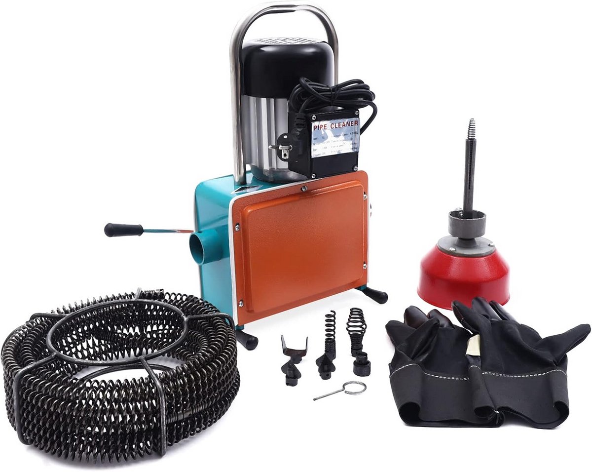 Elektrische buisreiniger 1000 W - afvoer reinigen diameter 20-150 mm - 150 m veer - snel 400 t/min