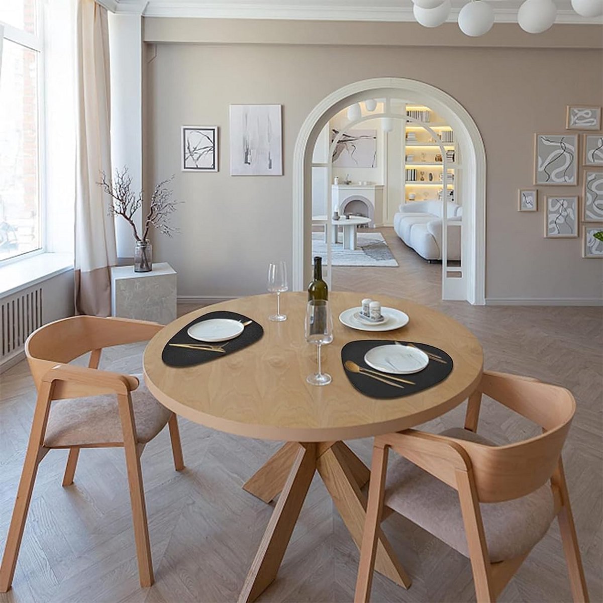 Set van 4 Ovale Placemats en Onderzetters in PU Leer - Hittebestendig en Afwasbaar