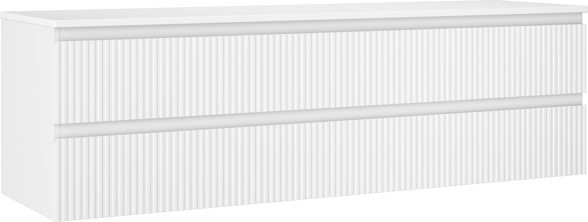 Mexen Rivel badkamerkast onder de wastafel 160 cm met blad, 2 laden, geribbeld, mat wit - 91A20-16047-2-BFFC01