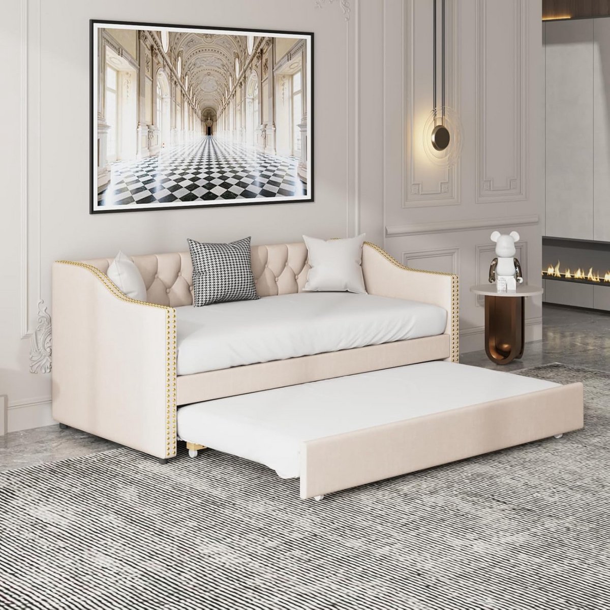 Tweepersoons Slaapbank Uittrekbaar 90/180 x 200 cm - Multifunctionele Slaapbank voor Gasten en Dagelijks Gebruik