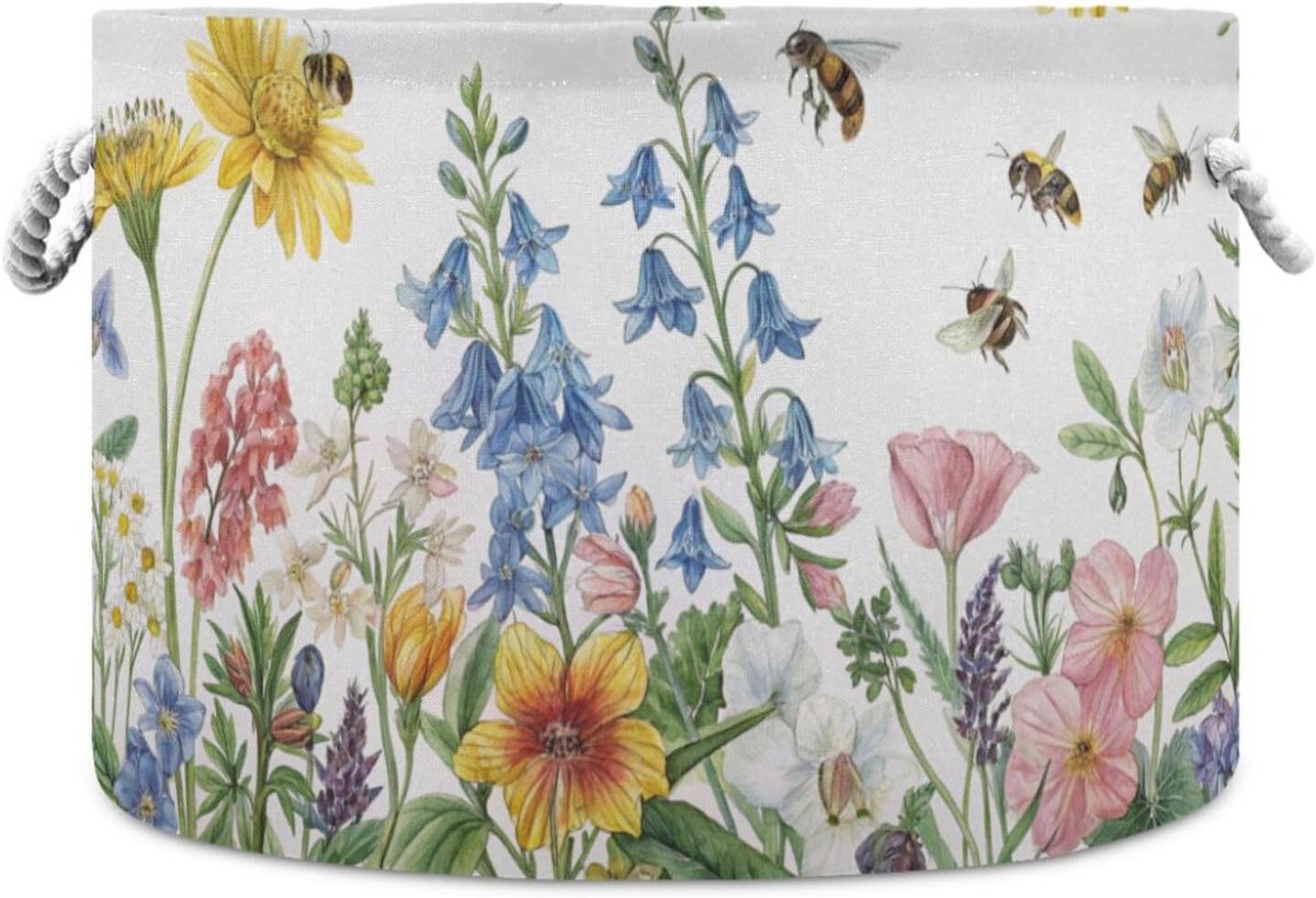 Katoenen opbergmand met wilde bloemen voor baby en kinderopbergen