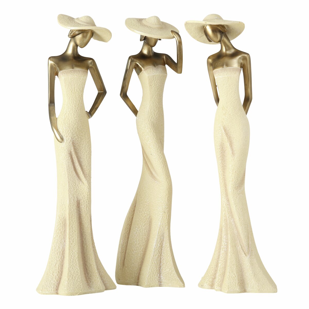 Boltze - Beeld - Sculptuur - Vrouwen - 3 stuks - Creme - Goud - 50 cm - Elegant - Polyresin - Handcrafted