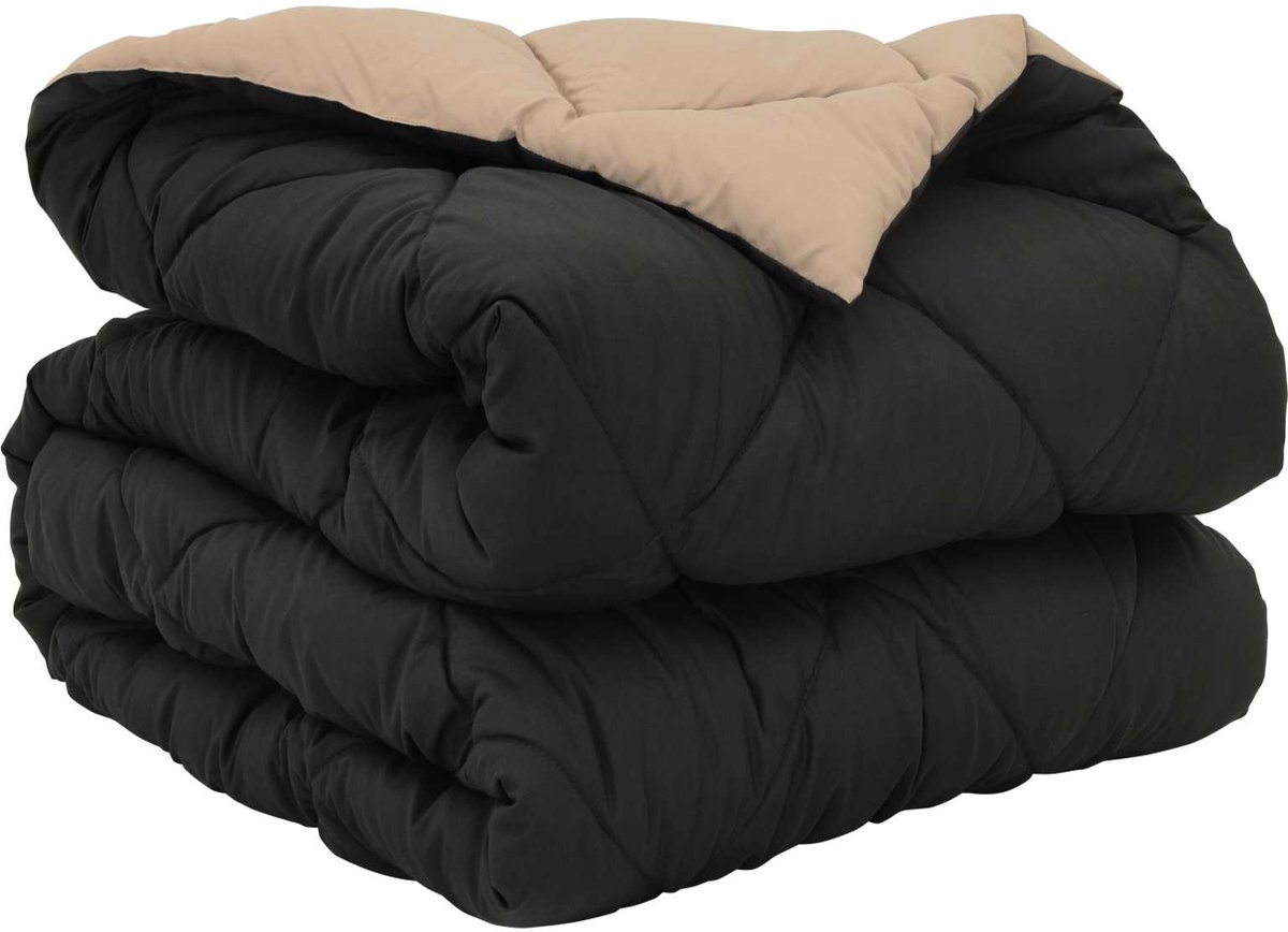 vidaXL - Volledig - Jaar - Dekbed - Zwart - en - Taupe - 135 - x - 200 - cm - Microvezel