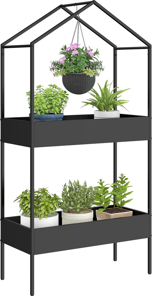 Outsunny Plantenrek-Metaal-75L x 35B x 150H cm-Zwart