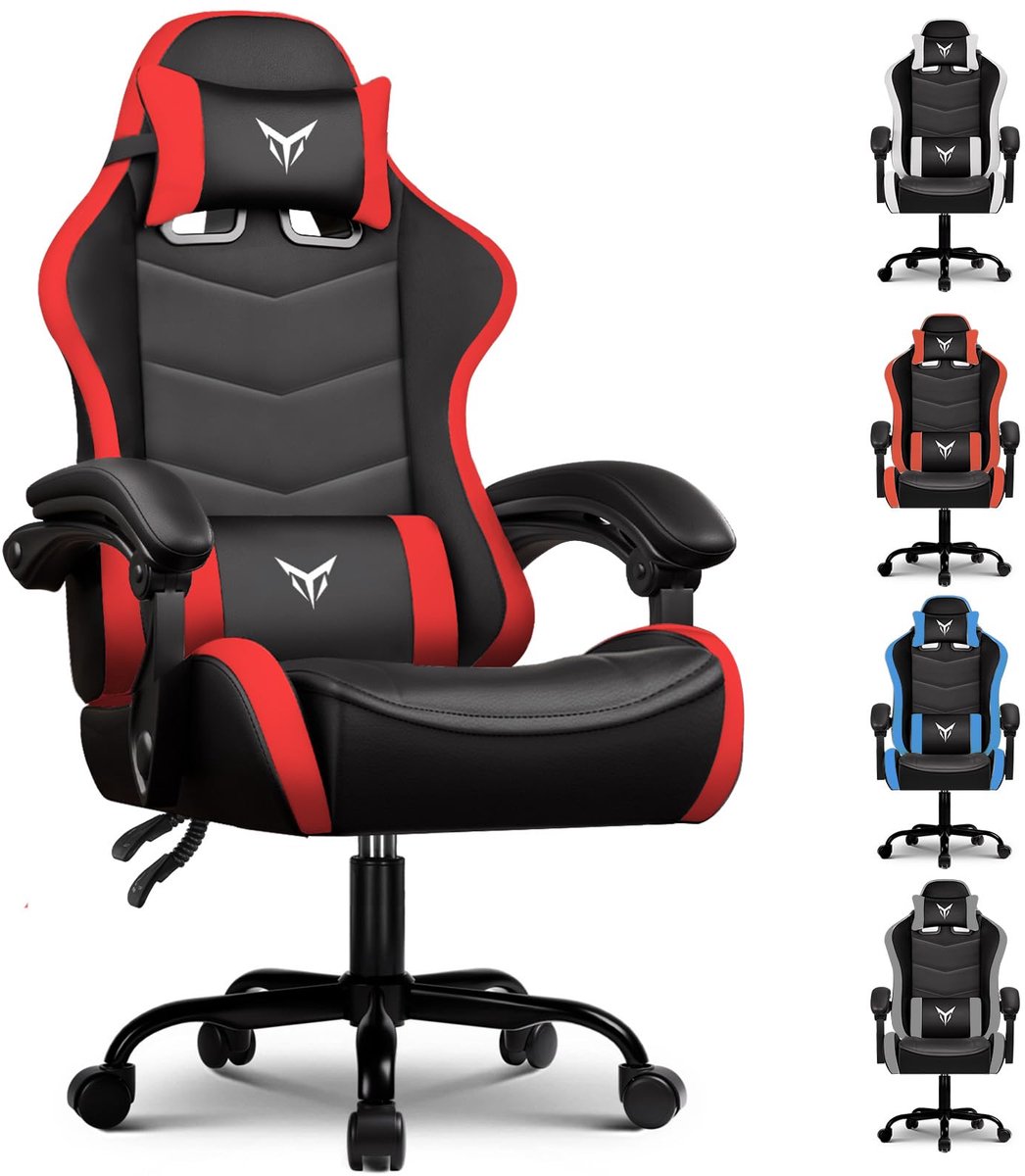 GTPLAYER - Gaming Stoel - Met Verstelbare Hoofdsteun en Lendensteun - Rood