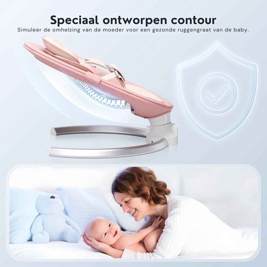 Elektrische Babyschommel met Afstandsbediening en Bluetooth - Baby Transat met 5 Schommelsnelheden, Timer en Muziekfunctie - Tot 10kg — afbeelding 5