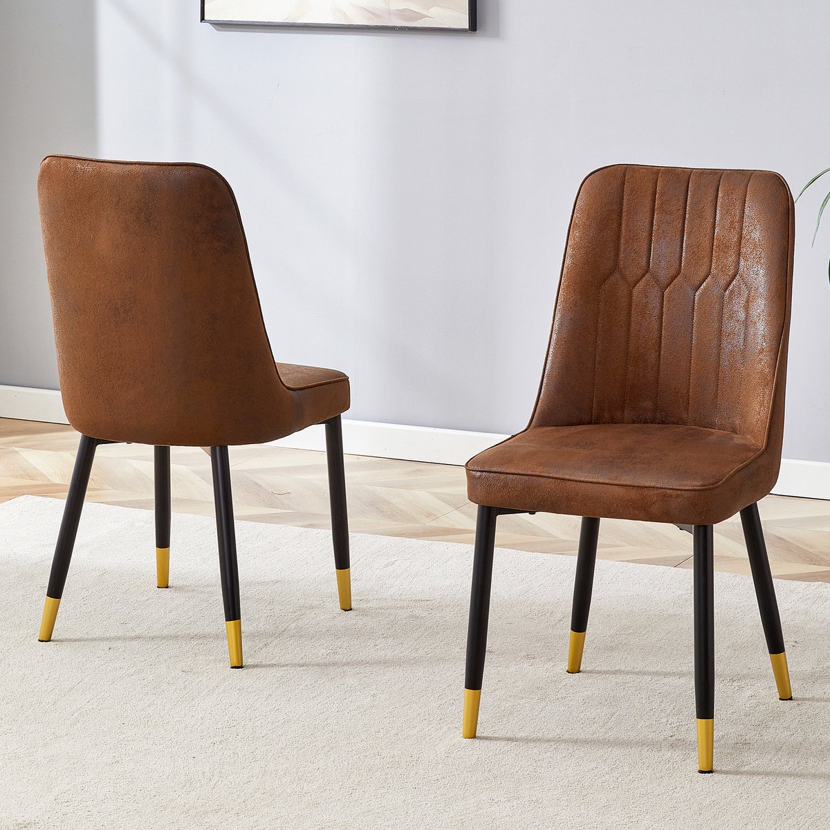 Clruro Eetkamerstoelen - Set van 2 - Tech-Stof & Zwarte Poten - Modern Design - Stof & Metaal - Bruin