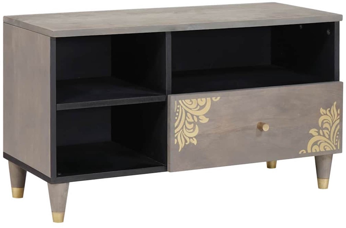 vidaXL - TV - Kast - met - lade - Grijs - 80 - x - 33 - x - 46 - cm - Massief - Mango - Hout