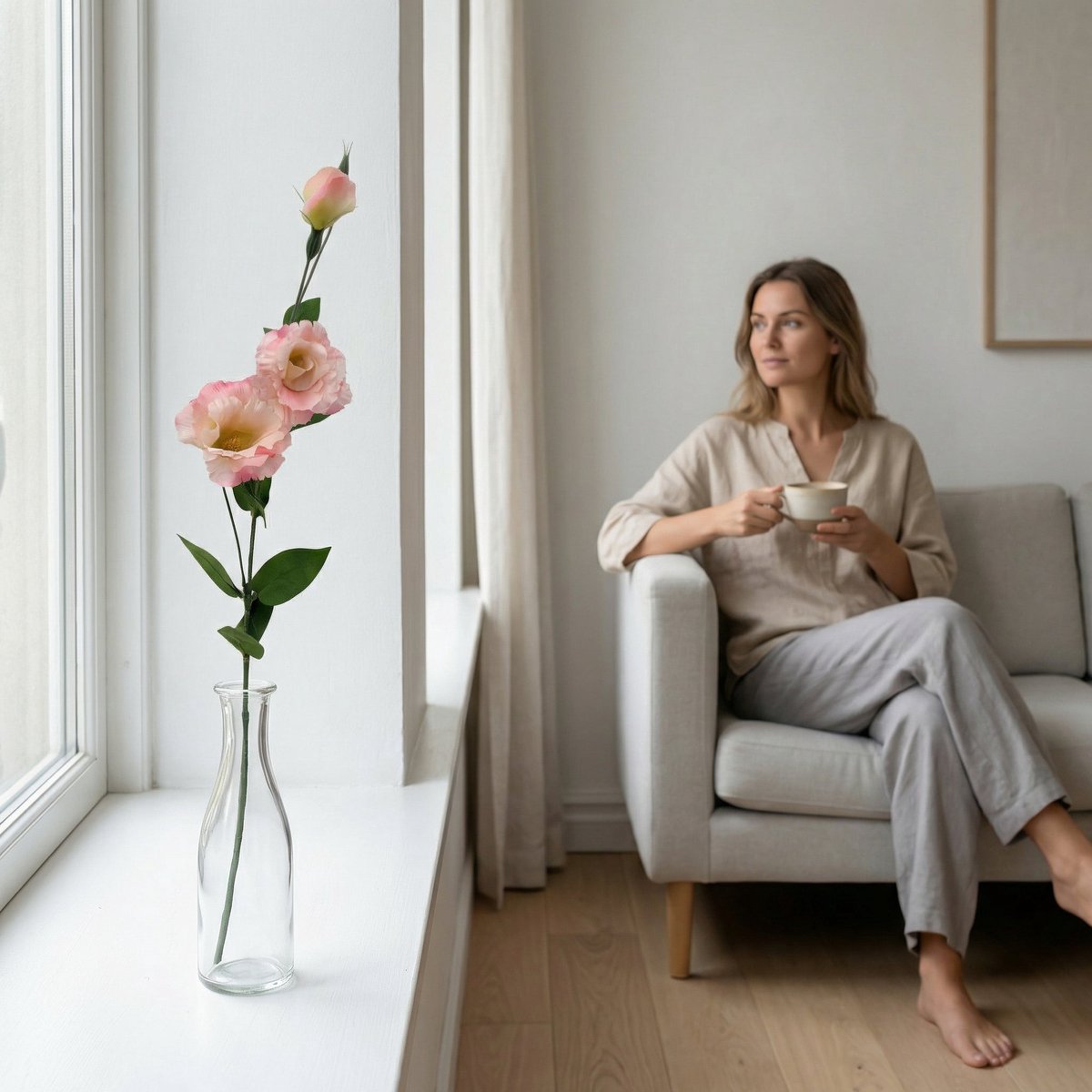 Florafy Kunstbloem Lisianthus - Kunstbloemen voor binnen - Onderhoudsvrij