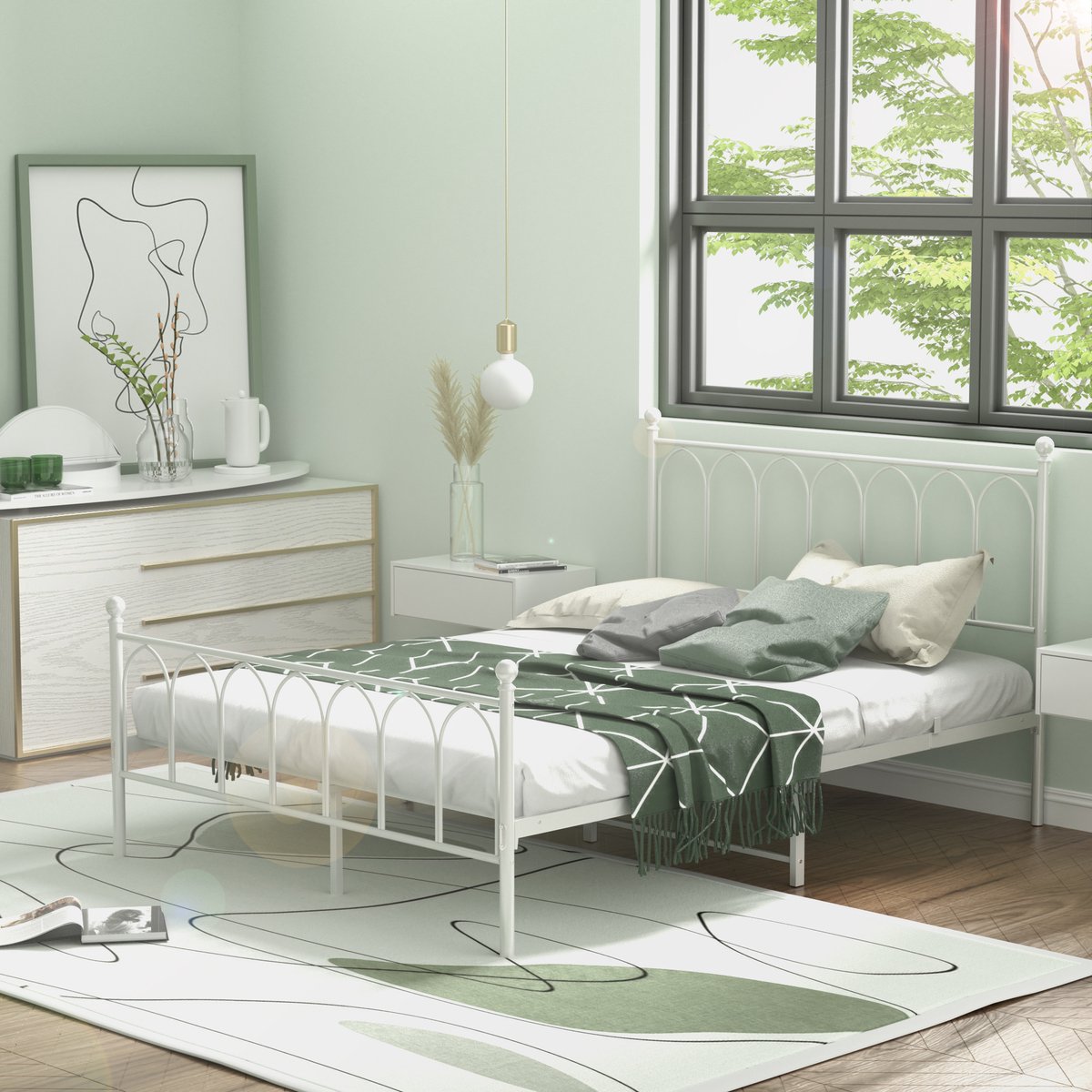 FloraGrace Tweepersoonsbedden - 140×200 Bedframes Met Metalen Bedframe - Stevig En Industrieel Ontwerp - Wit