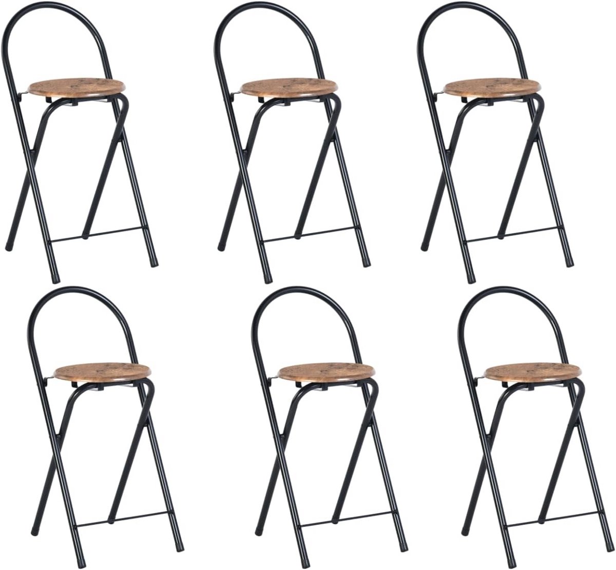 Set van 6 Opvouwbare Barkrukken met Rugleuning - Hoge Klapstoel voor Bar en Keuken