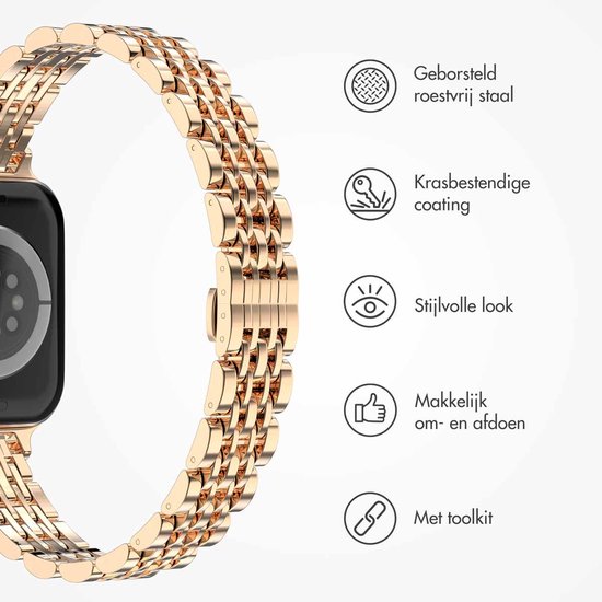 Slim Steel schakel bandje - Geschikt voor Apple Watch 1, 2, 3, 4, 5, 6, 7, 8, 9, 10, 11 (42 mm), SE - 38/40/41 mm - Rosé goud