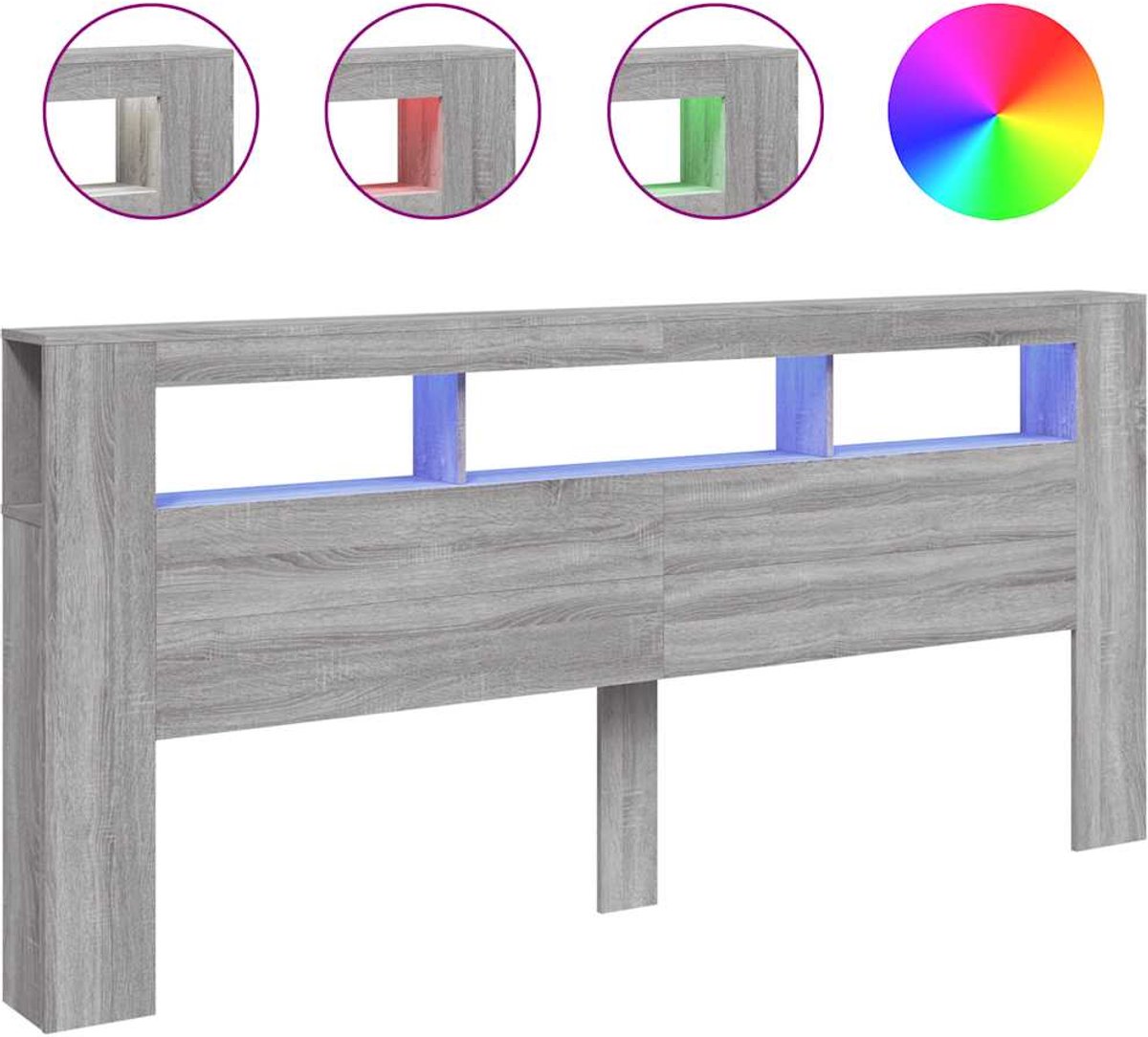 vidaXL - Hoofdeinde - met - LED - 220x18,5x103,5 - cm - bewerkt - hout - grijs - sonoma