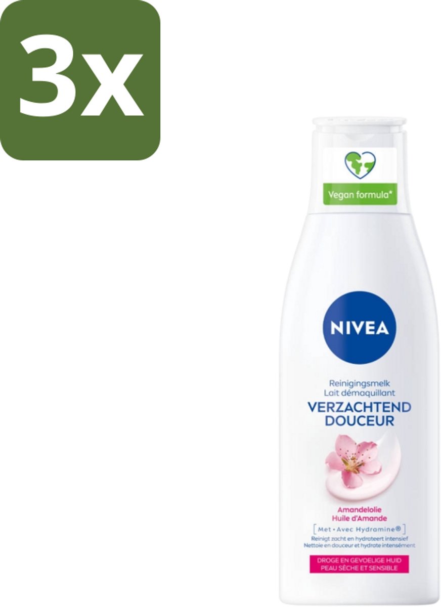 Nivea - Gezichtsreiniger - Droge en Gevoelige Huid - Amandelolie - Hydramine - 200 ml - Bulkverpakking - 3 stuks