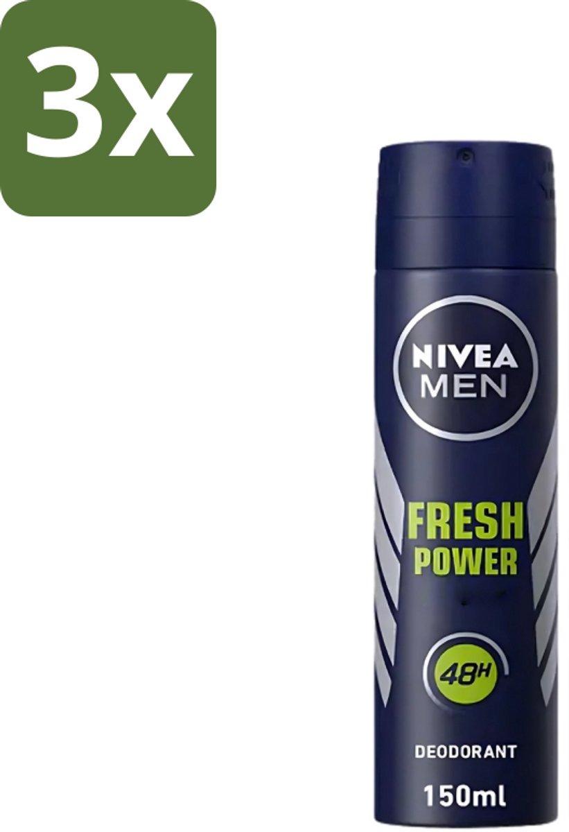 Nivea - Men - Deodorant - Spray - Fresh Power - 48 Uur Lang Werkend - 150 ml - Bulkverpakking - 3 stuks