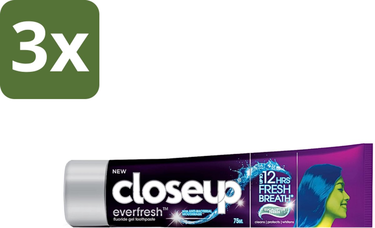 3 x Close Up - Tandpasta - Eucalyptus Freeze - Verfrissend & Antibacterieel - 90 g - Tandpasta Eucalyptus - Frisse Adem - Antibacterieel Mondwater - Eucalyptus Freeze - Verkoelende Tandpasta