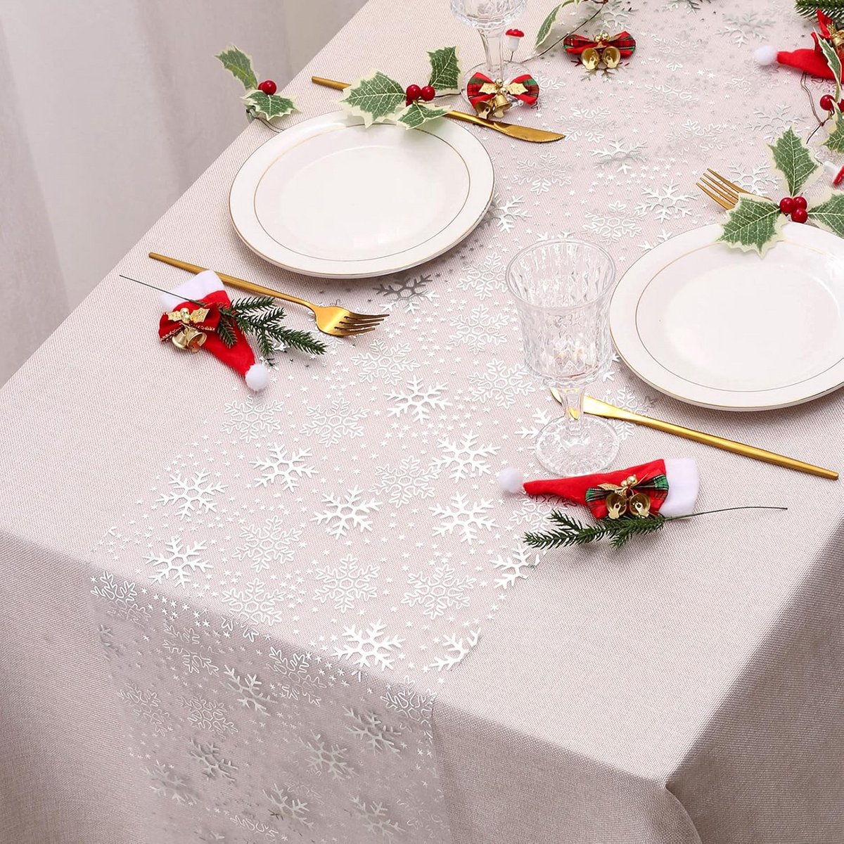 2 Stuks Tafellopers Sneeuwvlokken Goud Zilver Kerst Decoratie Tafel
