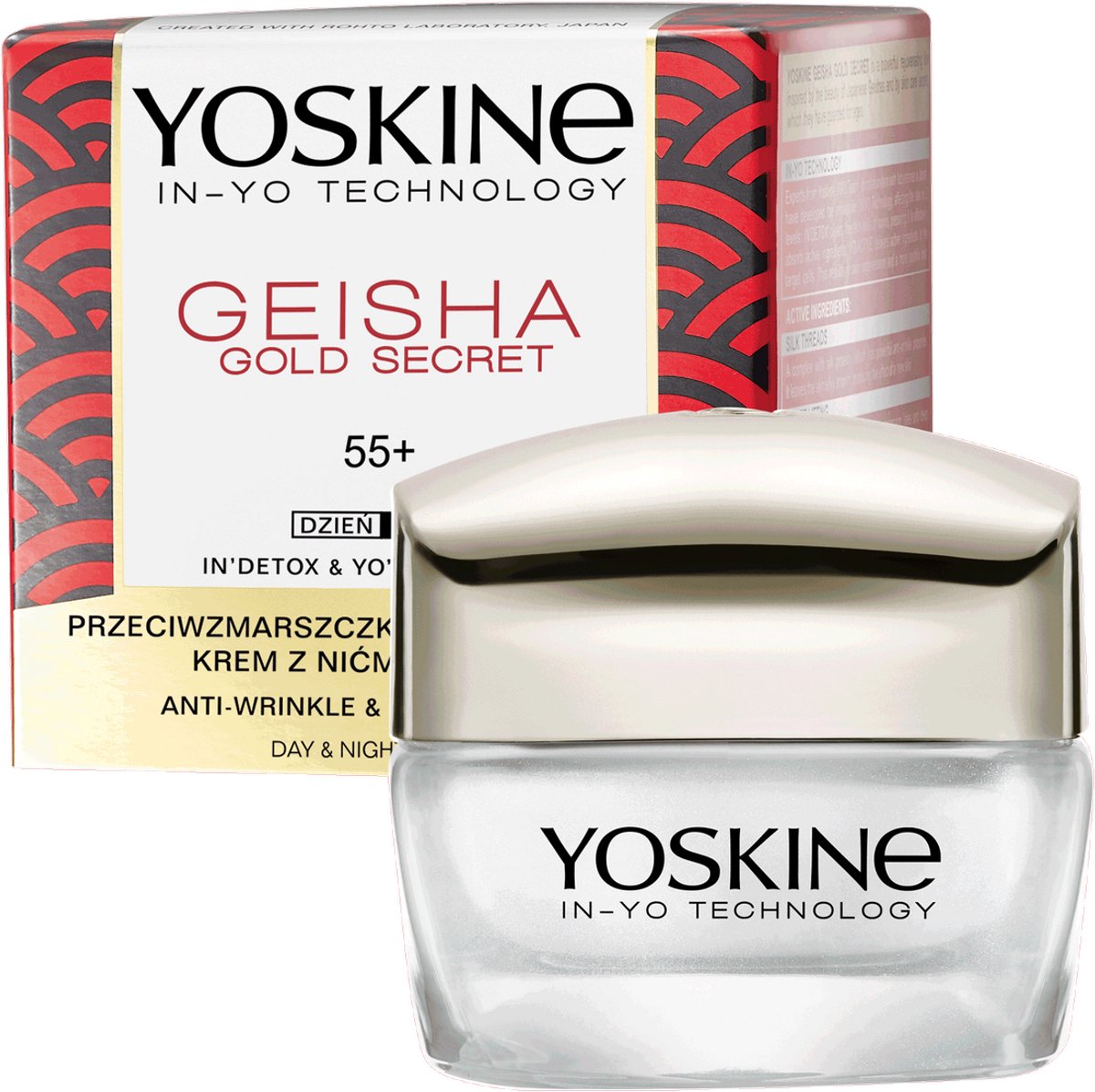 Yoskine Geisha Gold Secret 55+ Dag- & Nachtcrème – Anti-Rimpel Gezichtscrème met Zijde-Threads – Regenererende Gezichtsverzorging voor Rijpere Huid – 50 ml