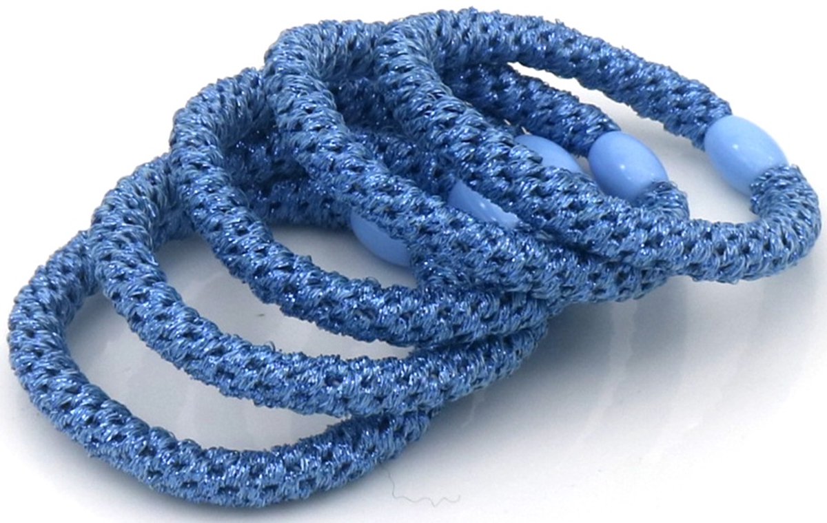 Haarelastiekjes - glitter - blauw - 5 stuks
