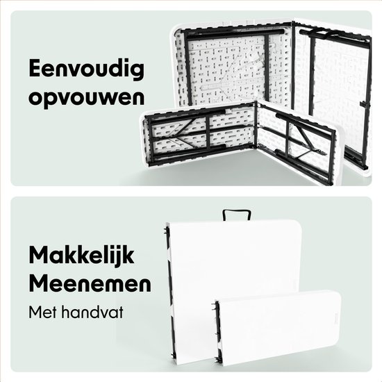 LifeGoods Inklapbare Picknickset - 124cm x 61,5cm - Tuintafel met 2 Banken - Weerbestendig - Campingtafel - Biertafel Opklapbaar - Voor Binnen en Buiten - Voor 4 tot 6 Personen - Wit van Merkloos — afbeelding 4