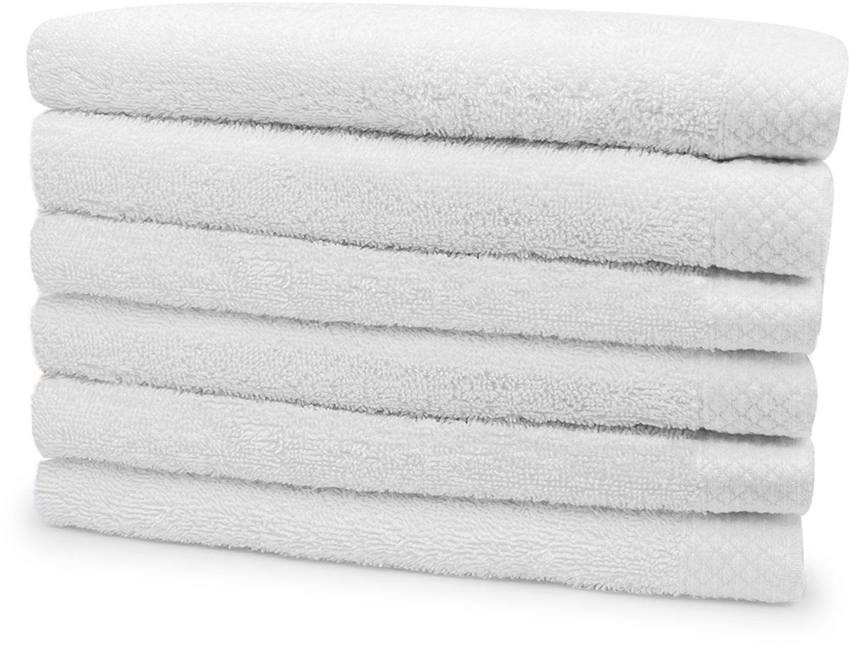 Eleganzzz Handdoeken Set - Set van 6 - Handdoek 50x100cm - 420 gr/m2 - 100% Katoen - white