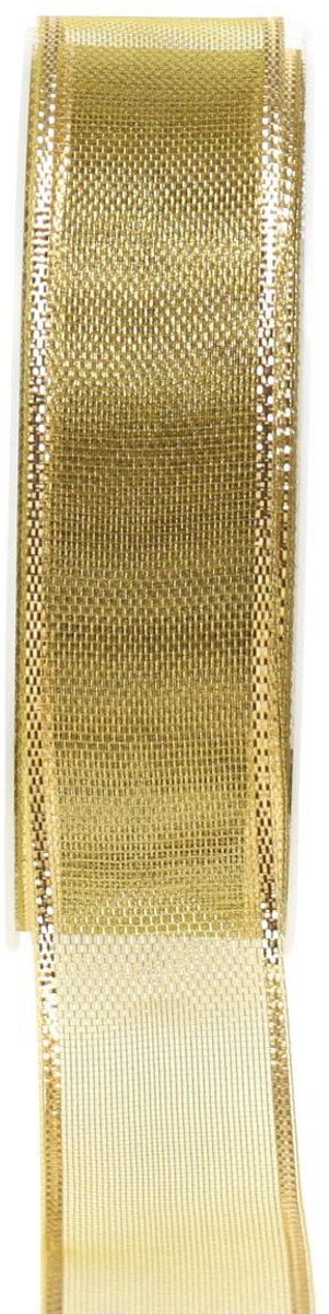 Cadeau lint gouden strepen 25mm 25m