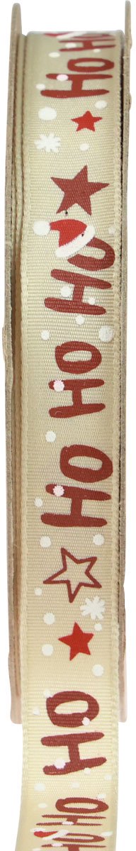 Kerstlint “Ho Ho Ho” cadeaulint beige 15mm 15m