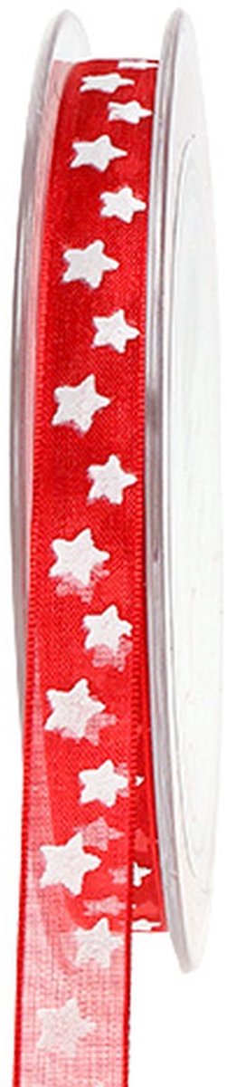 Organza lint met sterpatroon rood 10mm 20m