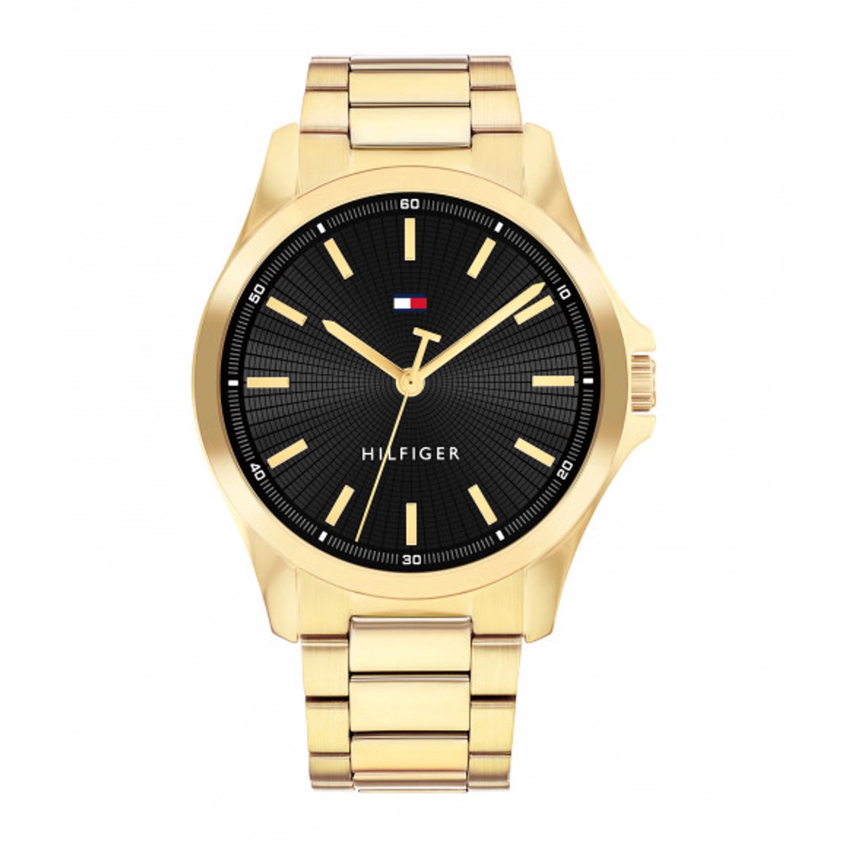 Tommy Hilfiger Horloge, Goudkleurige Stalen Band, Zwarte Wijzerplaat, Goukleurige Stalen Kast, Datum, 43Mm, 1792241
