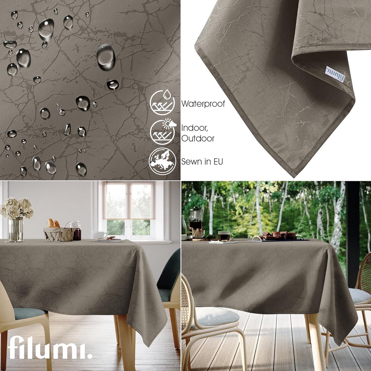 Tafelkleed 130 x 180 cm wasbaar met marmerlook voor binnen en buiten