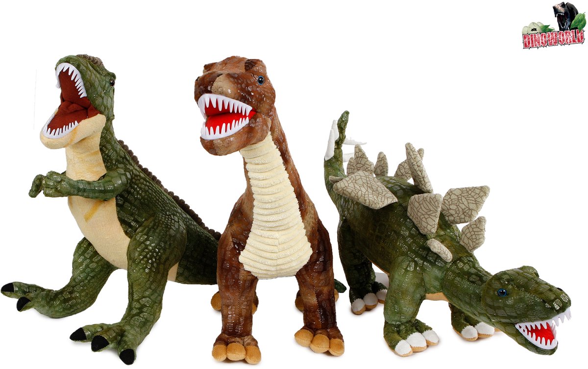 DinoWorld dinosaurus knuffel pluche speelgoed met plastic tanden 62-73cm.
