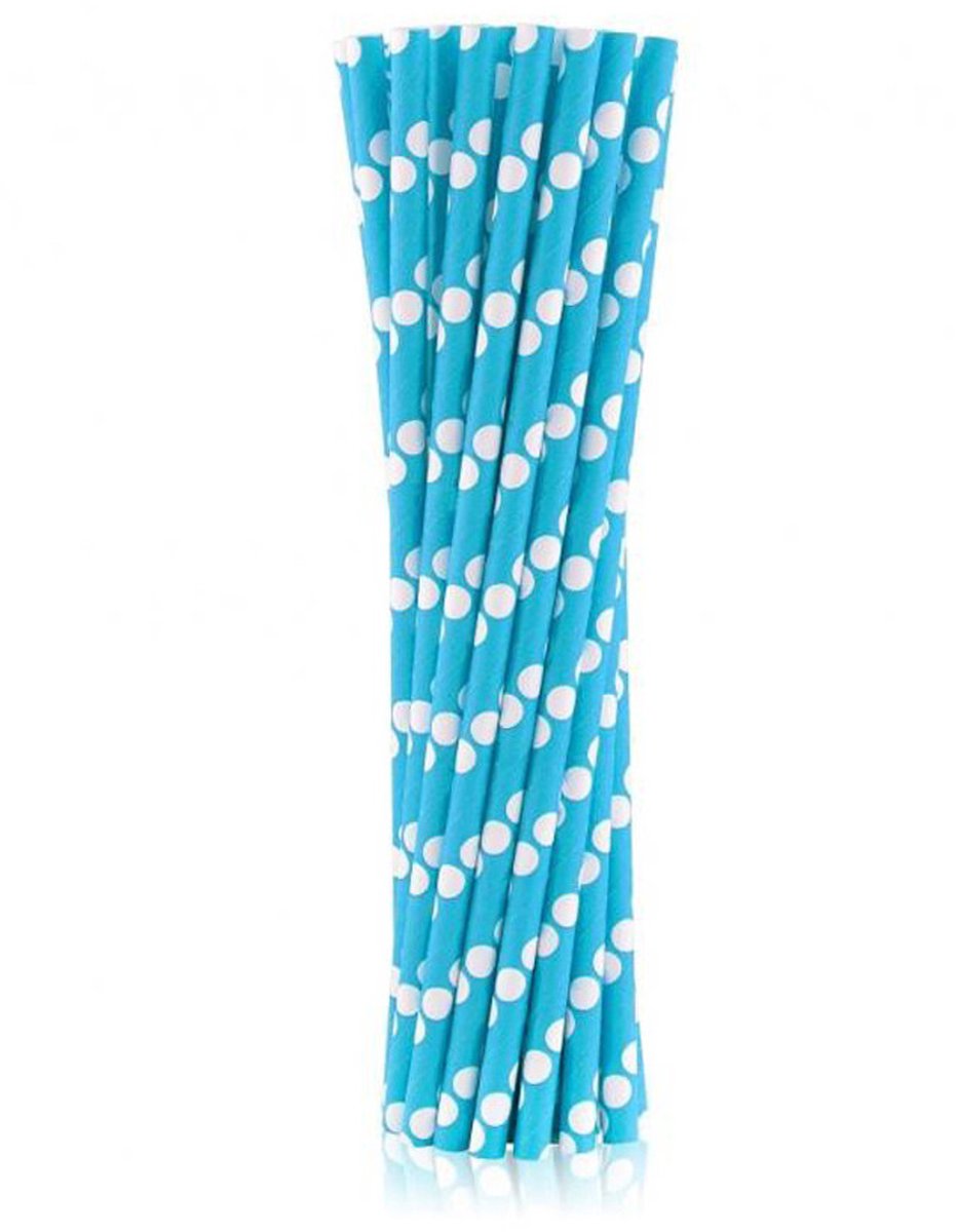 Kleur Blauwe Polka Dots Blauw papieren rietje 24 stuks