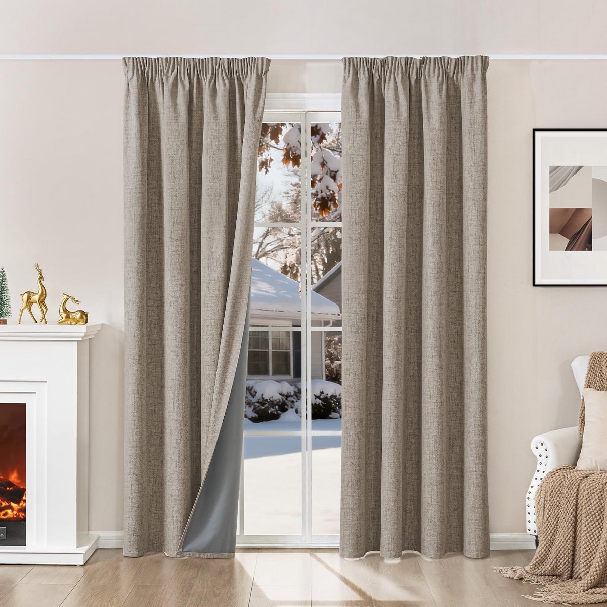 Set van 2 Verduisterende Gordijnen 140x200 cm Linnenlook Warmte- en Geluidsisolerend