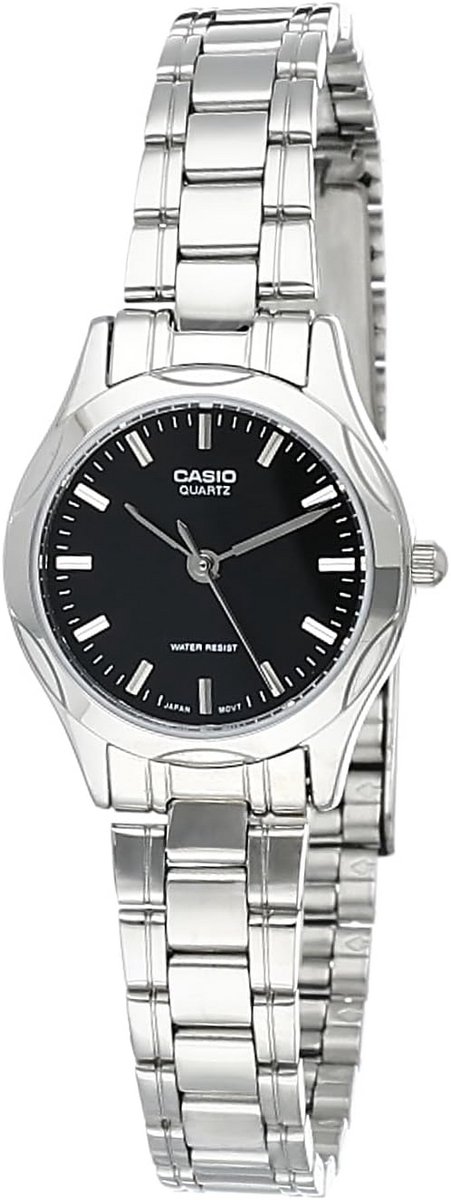 Dames Horloge Zilverkleurige Metalen Band Zwarte Wijzerplaat Stijlvol