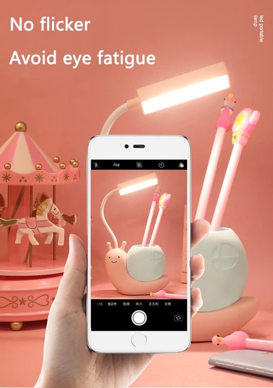 Daity 1 stuk - Leuke kinderbureaulamp met pennenhouder - LED-bureaulamp voor kinderen - slakvormig - USB-opladen - studielamp voor studenten met oogbescherming - 360° flexibele en verstelbare lamphals van Daity — afbeelding 5