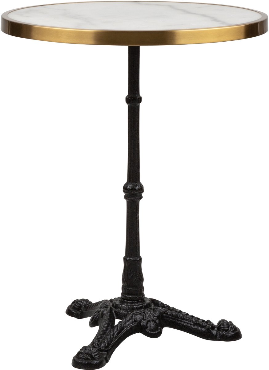 blumfeldt Patras - Bistrotafel, tuintafel, decoratieve rand, gietijzeren onderstel, voor binnen en buiten, waterbestendig, vorstbestendig, 57,5 cm Ø 72 cm hoog, wit - 24 kg - voor Balkon voor Terras