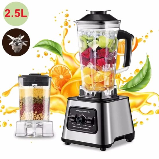 MakkelijkMooi Krachtige Tafelblender inhoud 2.5 ltr - Keukenmachine, Juicer, IJscrusher en Blender in 1 - Smootie maker - 6000W van Merkloos — afbeelding 5