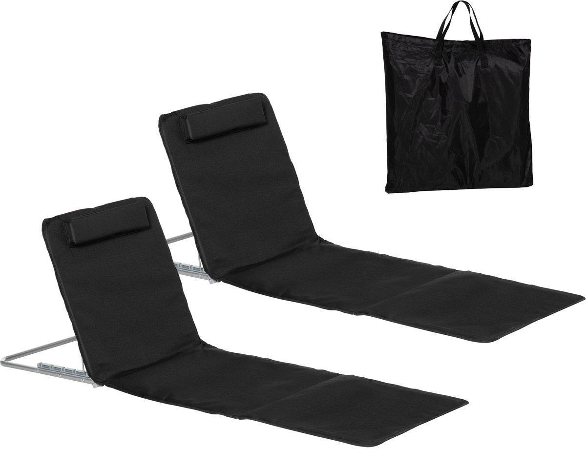Outsunny - Strandbed - 2 Stukken - met Draagtas - Staal - Zwart