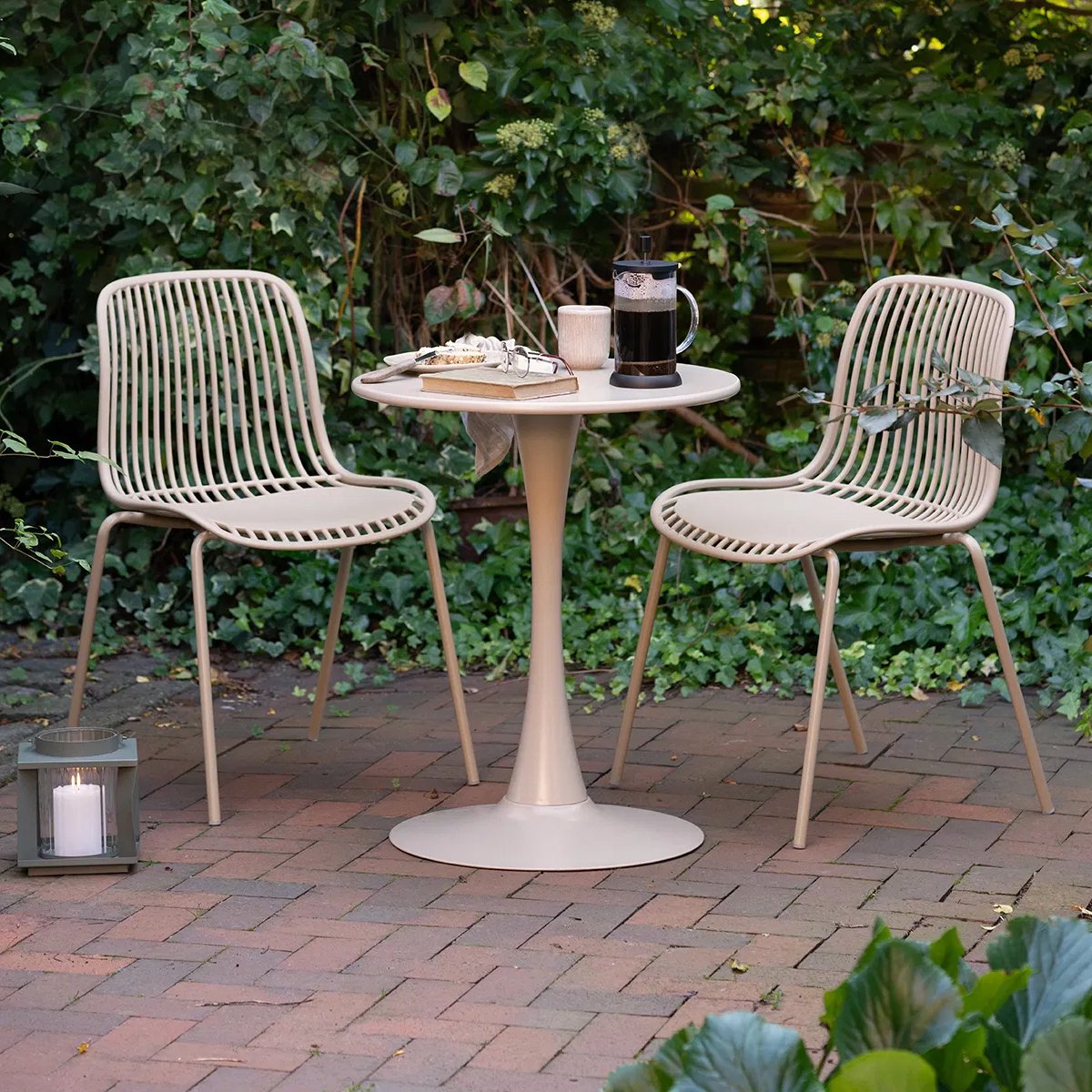 Artichok Amyra Metalen Tuintafel Beige - Bistrotafel - Taupe - Compact - Voor Binnen En Buiten - Ø60 x 72 cm
