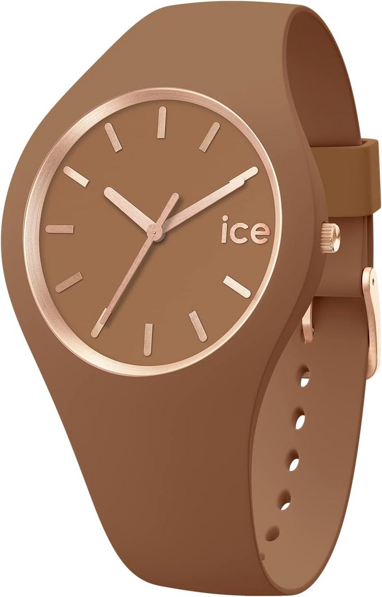 Dameshorloge Medium Bruin Siliconen Band Roségoud Detail Modern