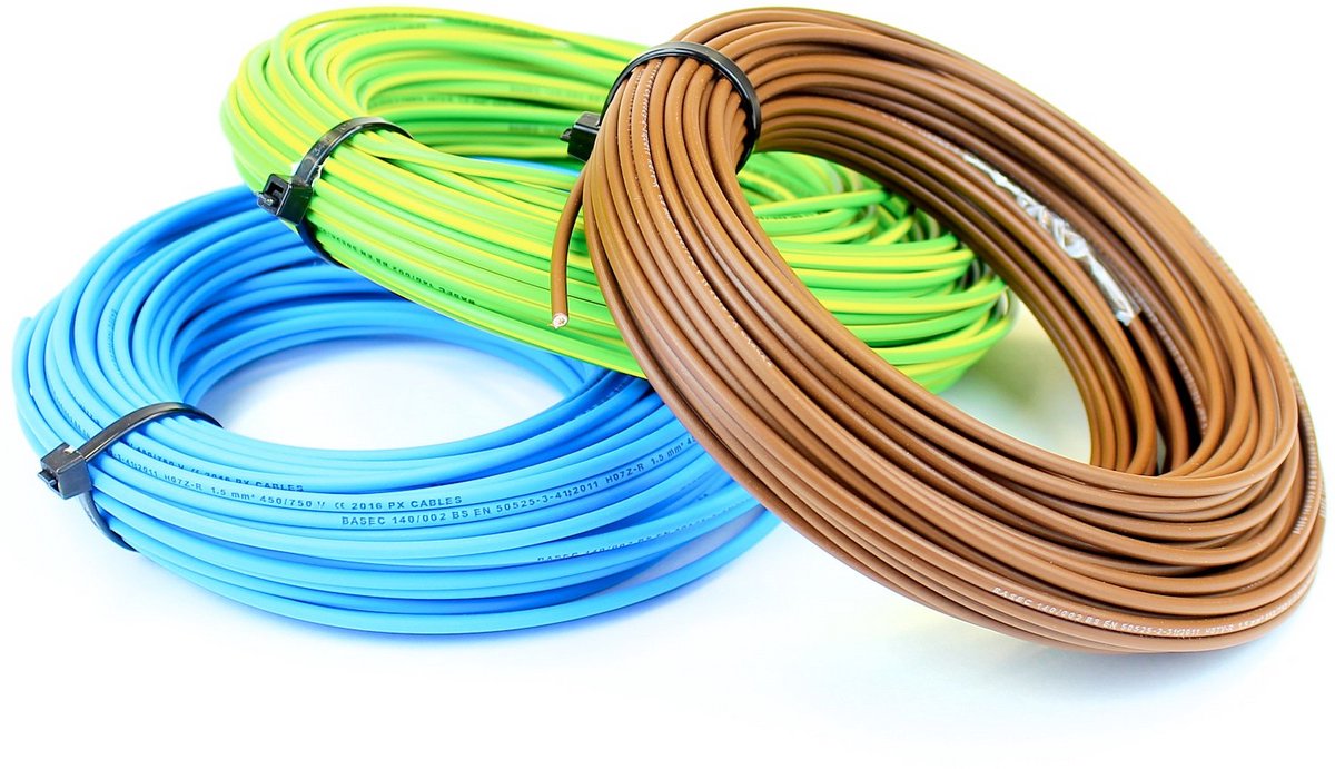 PVC Eenkern Installatiedraad 2,5 mm Blauw Bruin Geel/Groen