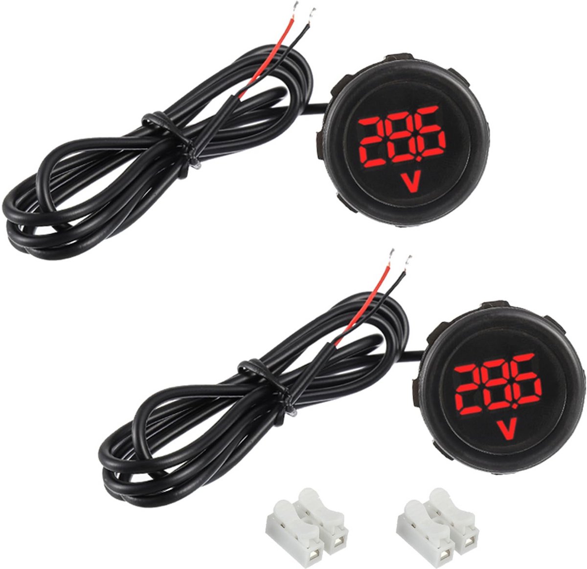 2 Stuks Waterdichte Digitale Voltmeter DC 4-100V Rood LED Display