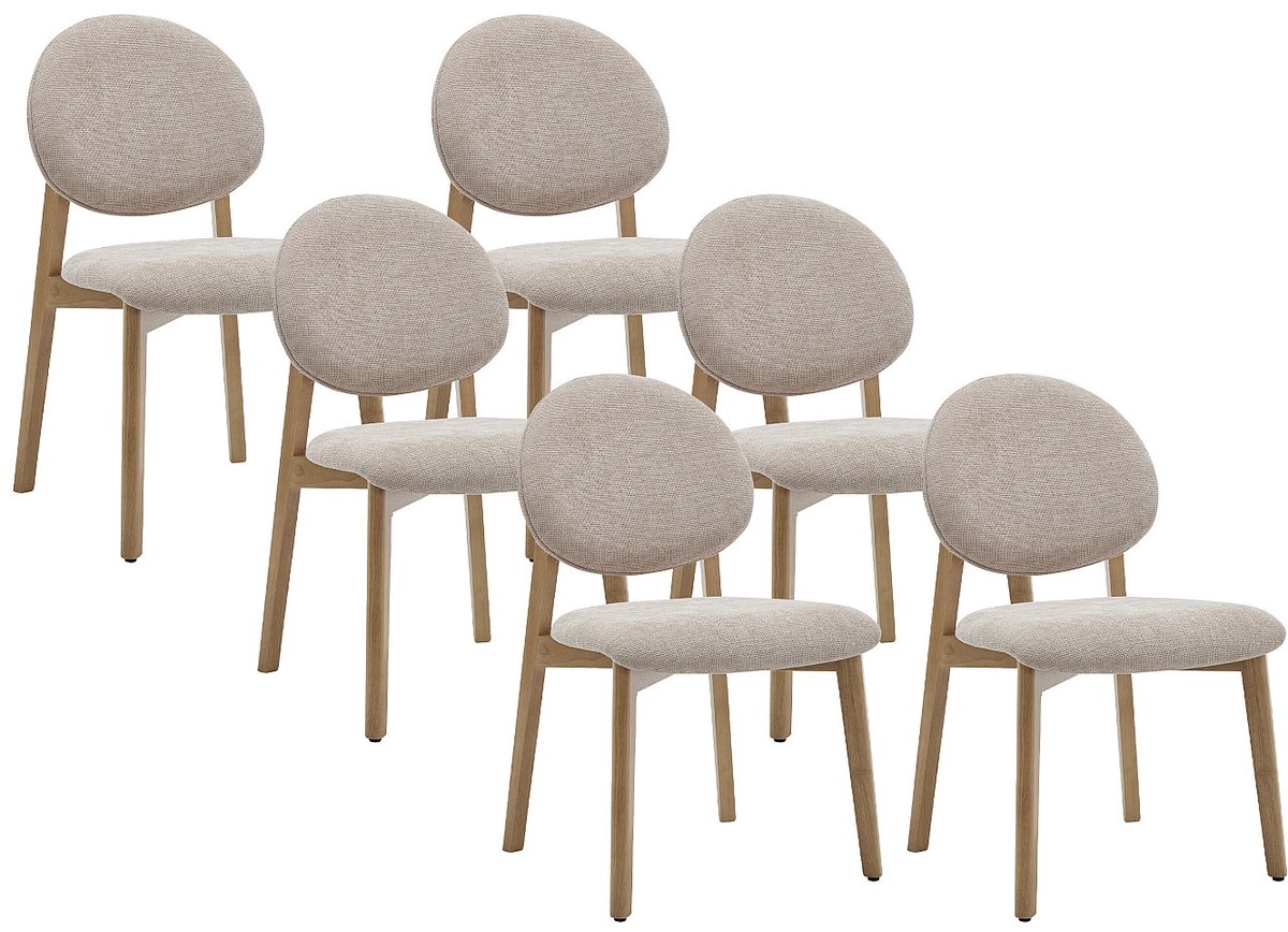 Vente-unique Set van 6 stoelen in getextureerde stof en licht natuurlijk rubberhout - Beige - MARLENI